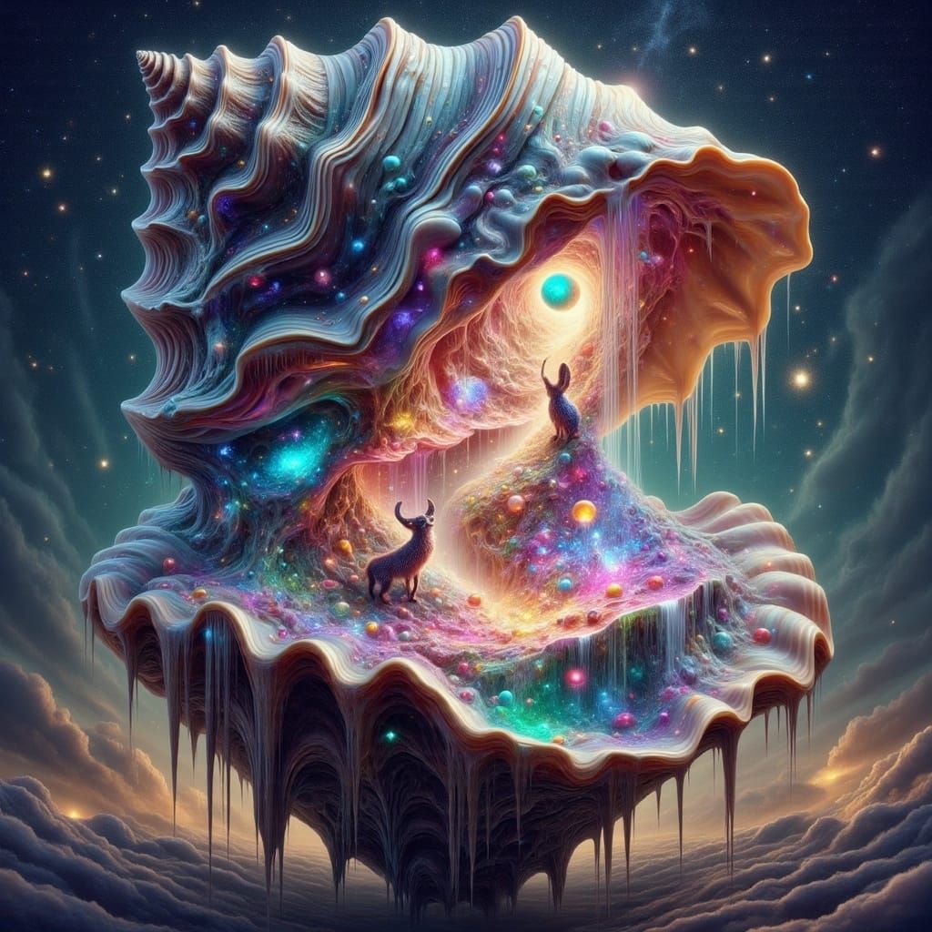 Galactic Seashell Waterfall: A Cosmic Dreamscape