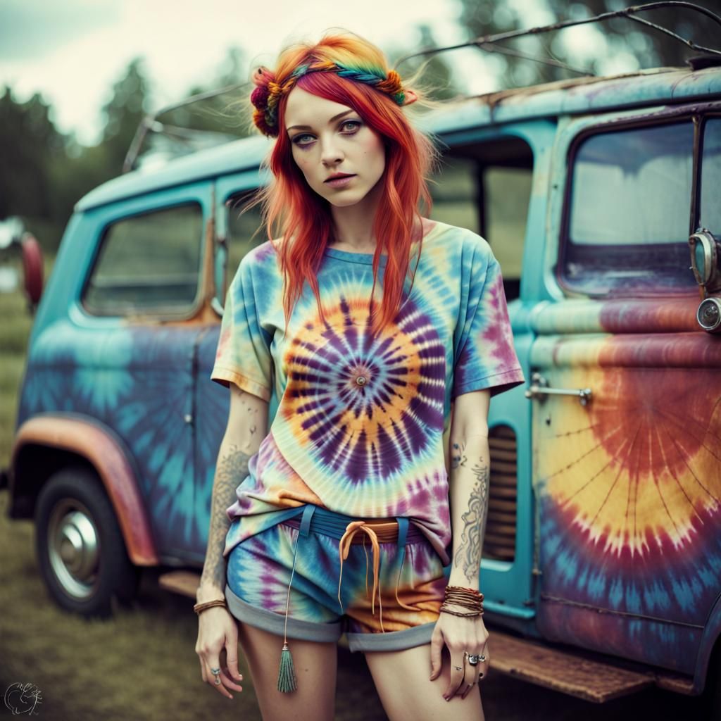 Tie-Dye Hippie Lady: Psychedelic Art Style