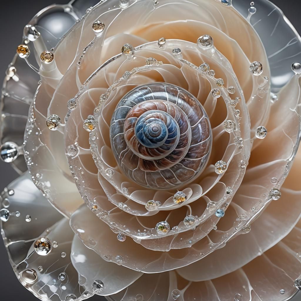 Crystal Snail with Flower: Macro Photography