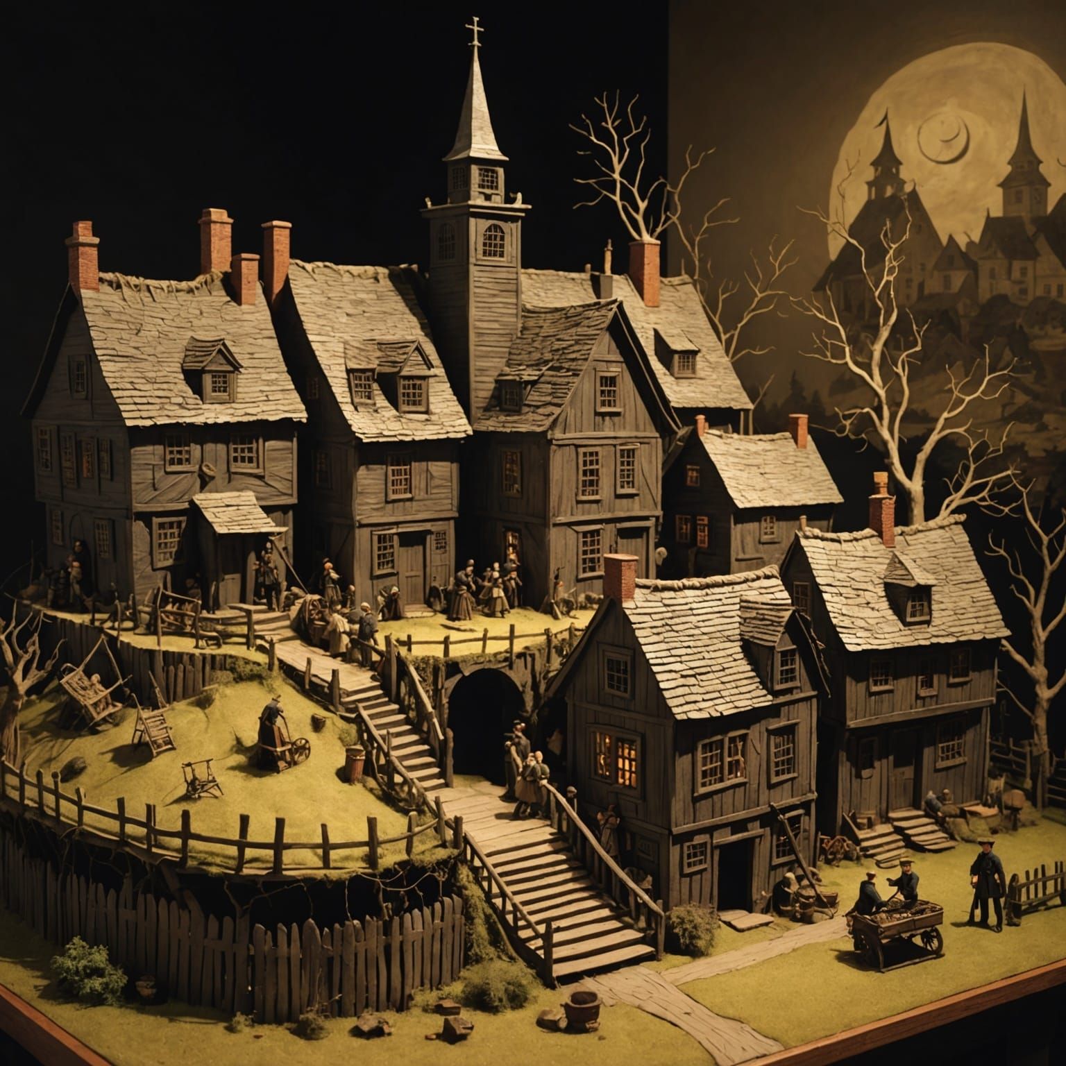 Salem Village Witch Trials Diorama Crafted from Twine
