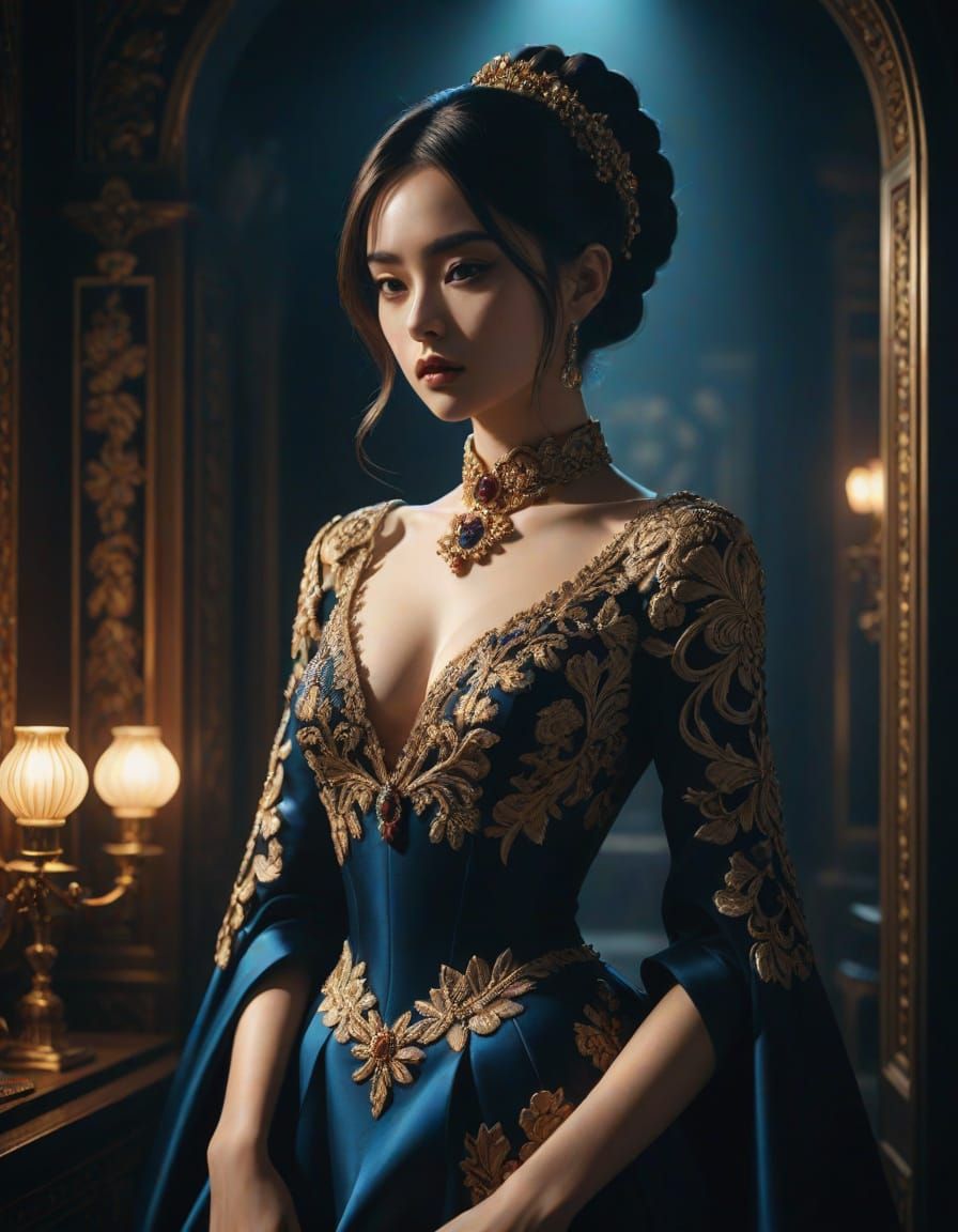 Elegant Woman in Dim Chamber, Mannerism Style