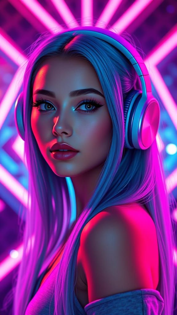 Electric Blue Hair Portrait in Retro-Futuristic Style