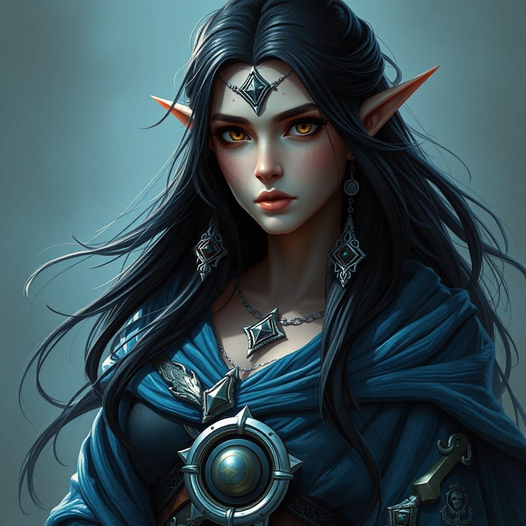 High-Elf Female in Blue Robes: Fantasy Art