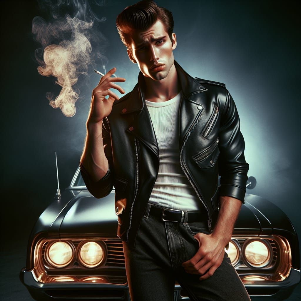 Greaser Portrait with Pompadour in Digital Matte Painting St...