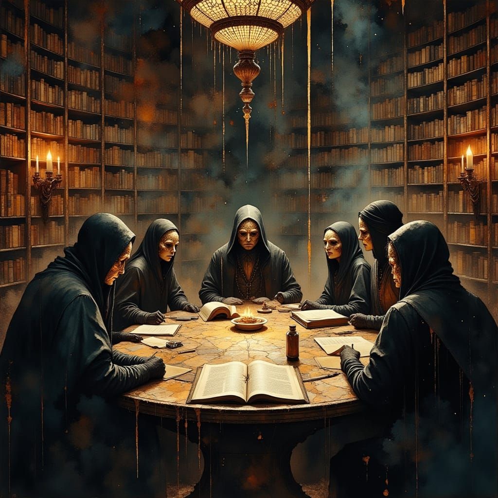 Secret Society Meeting in Victorian Library