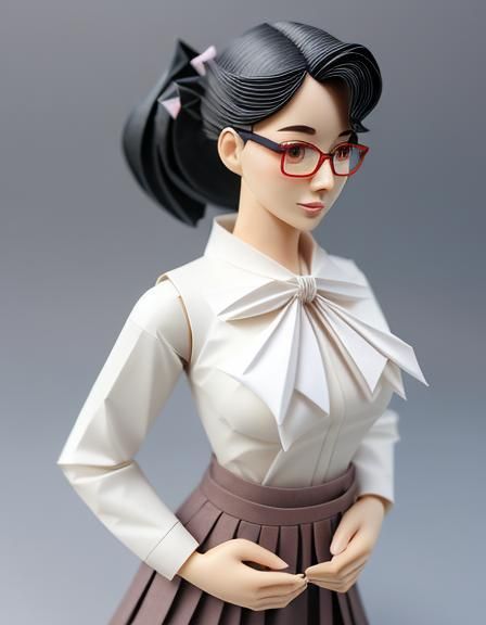 Elegant Origami Businesswoman Paper Model in 8K