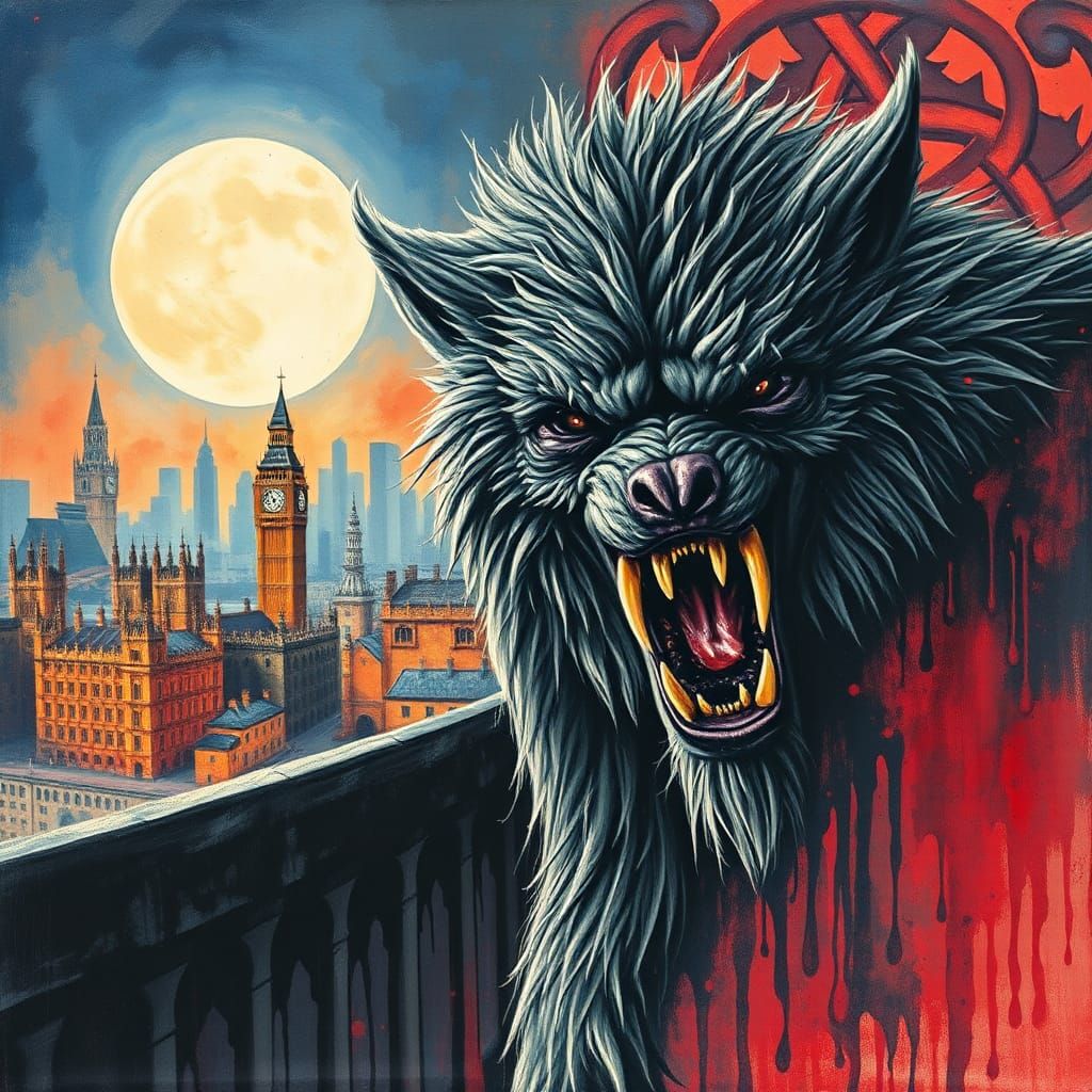 American Werewolf in London Poster in Impasto Style