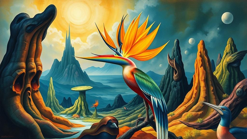 Audubon's Bird of Paradise in Surreal Landscape