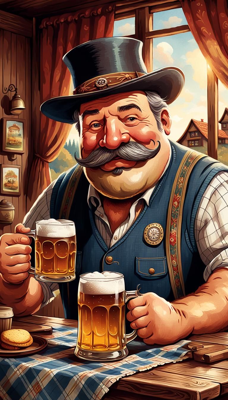 Oktoberfest Chubby Man Illustration in Folk Art Style