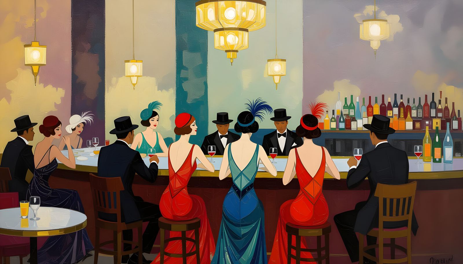 1920s Speakeasy Bar as Impressionist Oil Painting