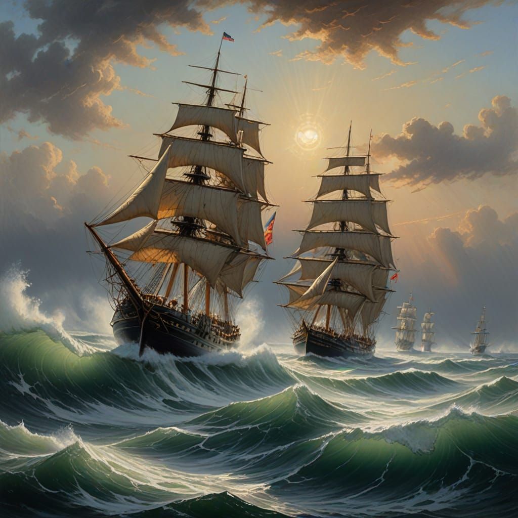 Majestic Sailing Ship in Turbulent Stormy Seas