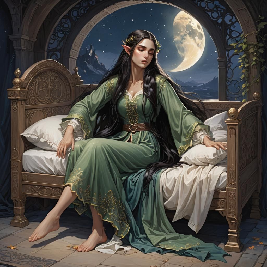 Moonlit Elf Maiden Slumbers Peacefully
