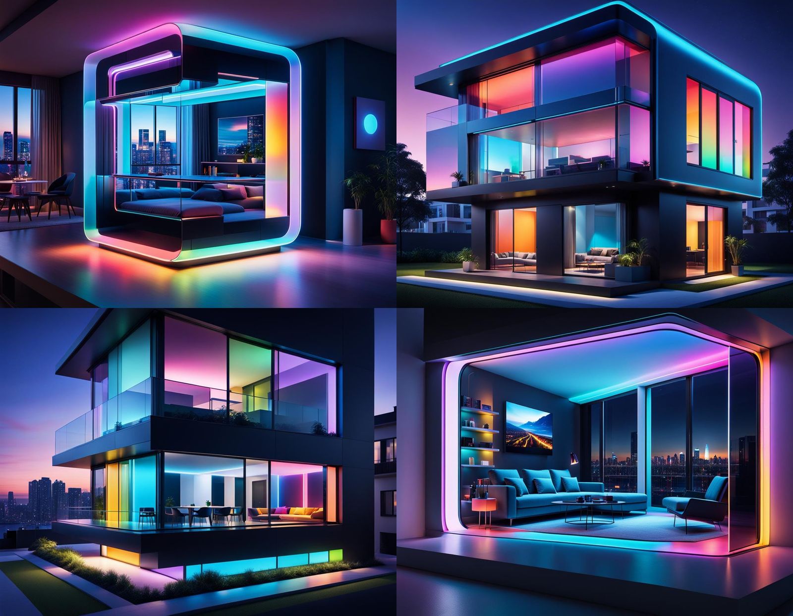 Futuristic Smart Home Apartment at Night