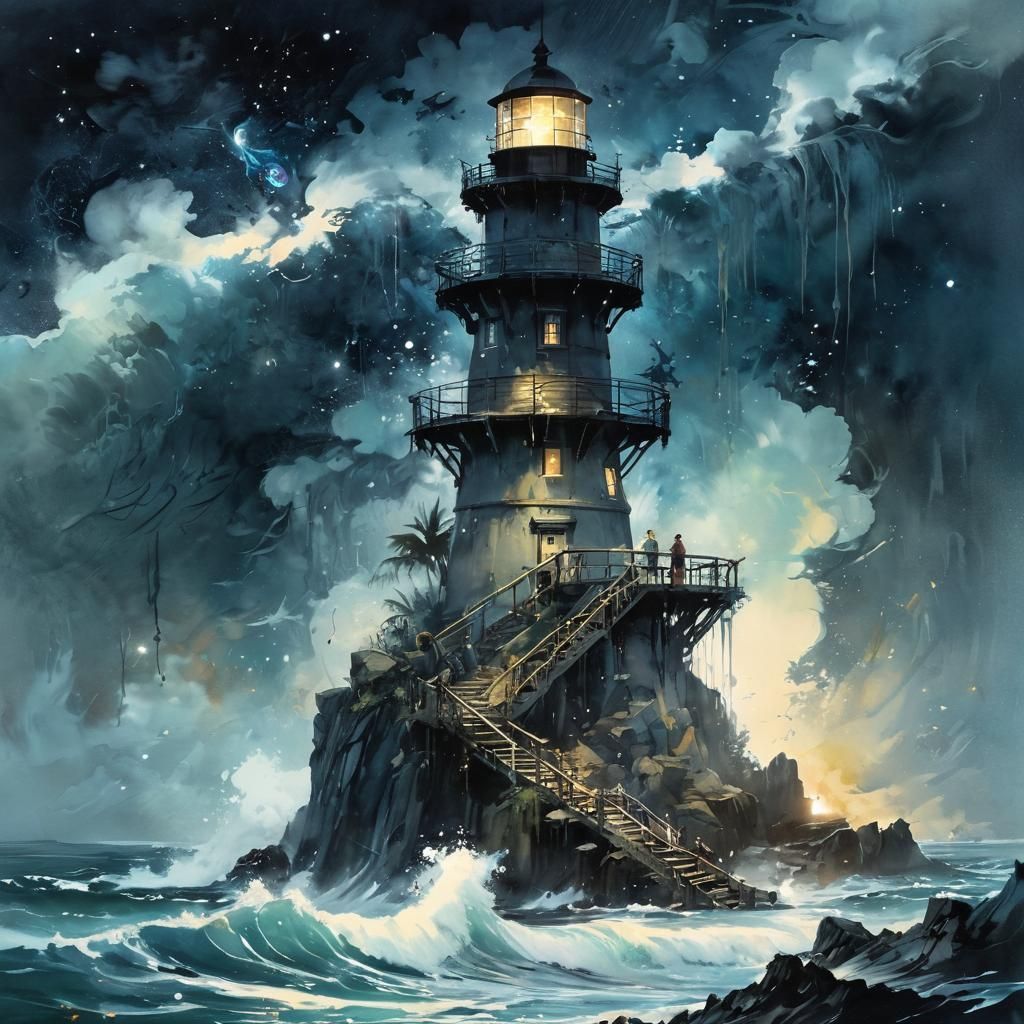 Ocean Storm Lighthouse in Fantasy Book