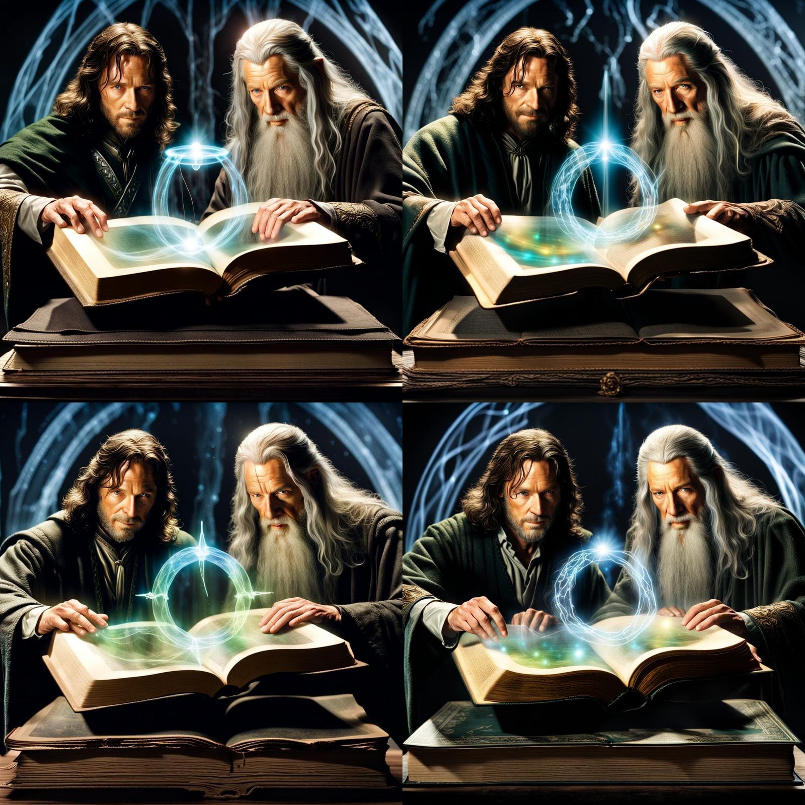 Aragorn and Gandalf Hologram Over Book