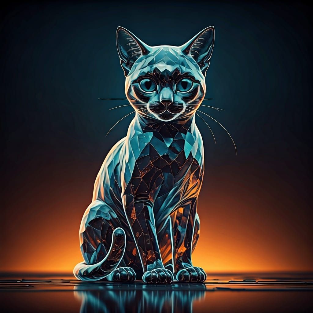 Intricate Glass Cat in Fantasy Landscape