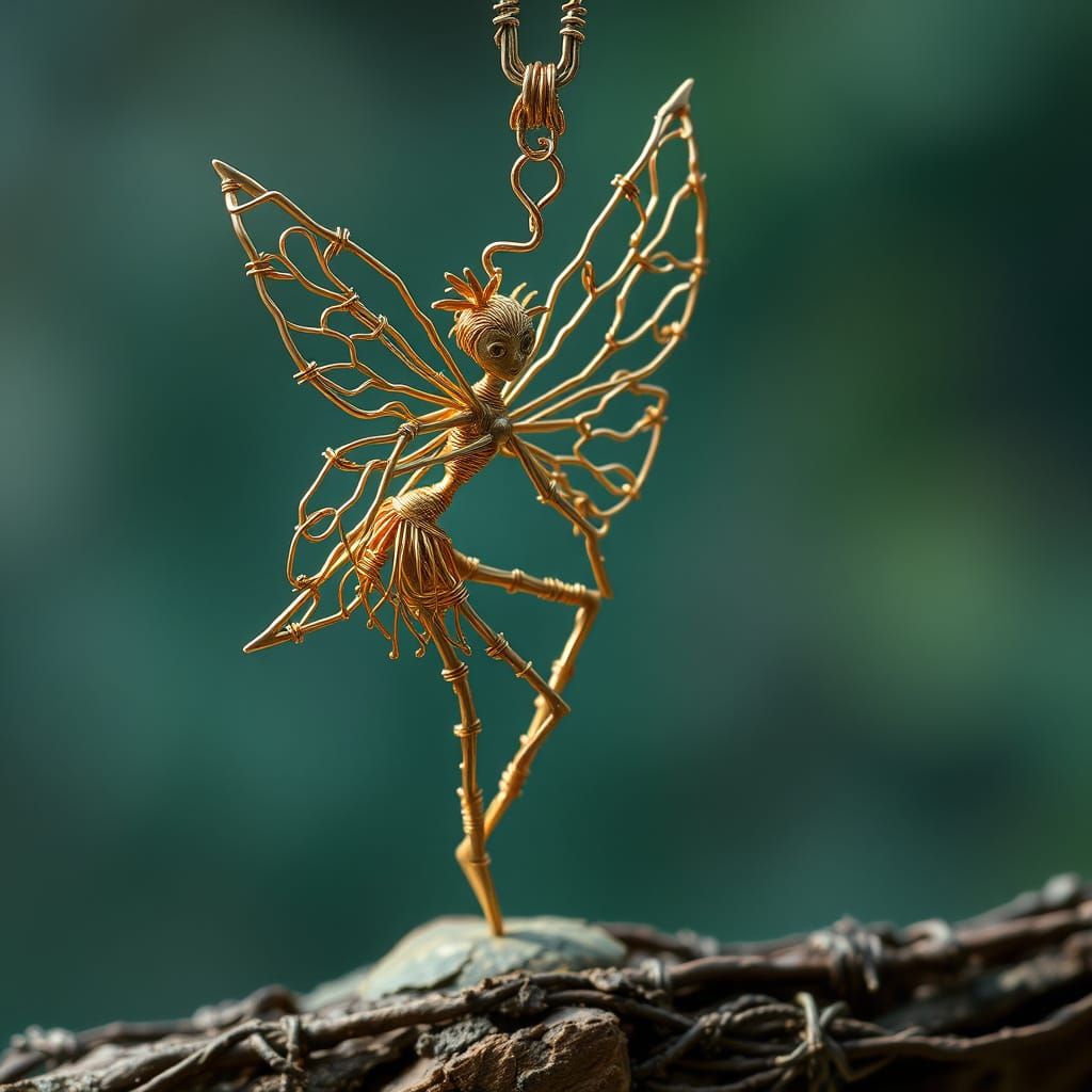 Barbed Wire Fairy in Gold, Copper and Silver