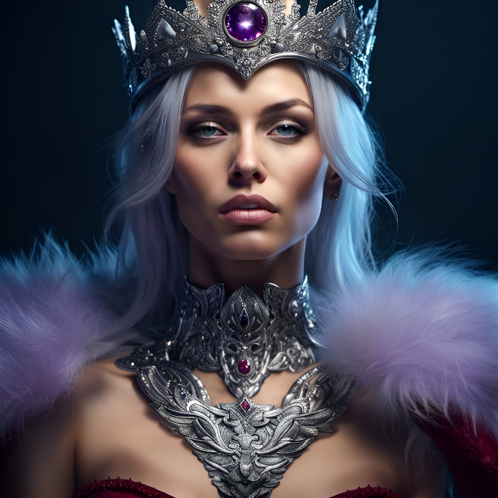 Athletic Woman on Silver Throne with Platinum Armor