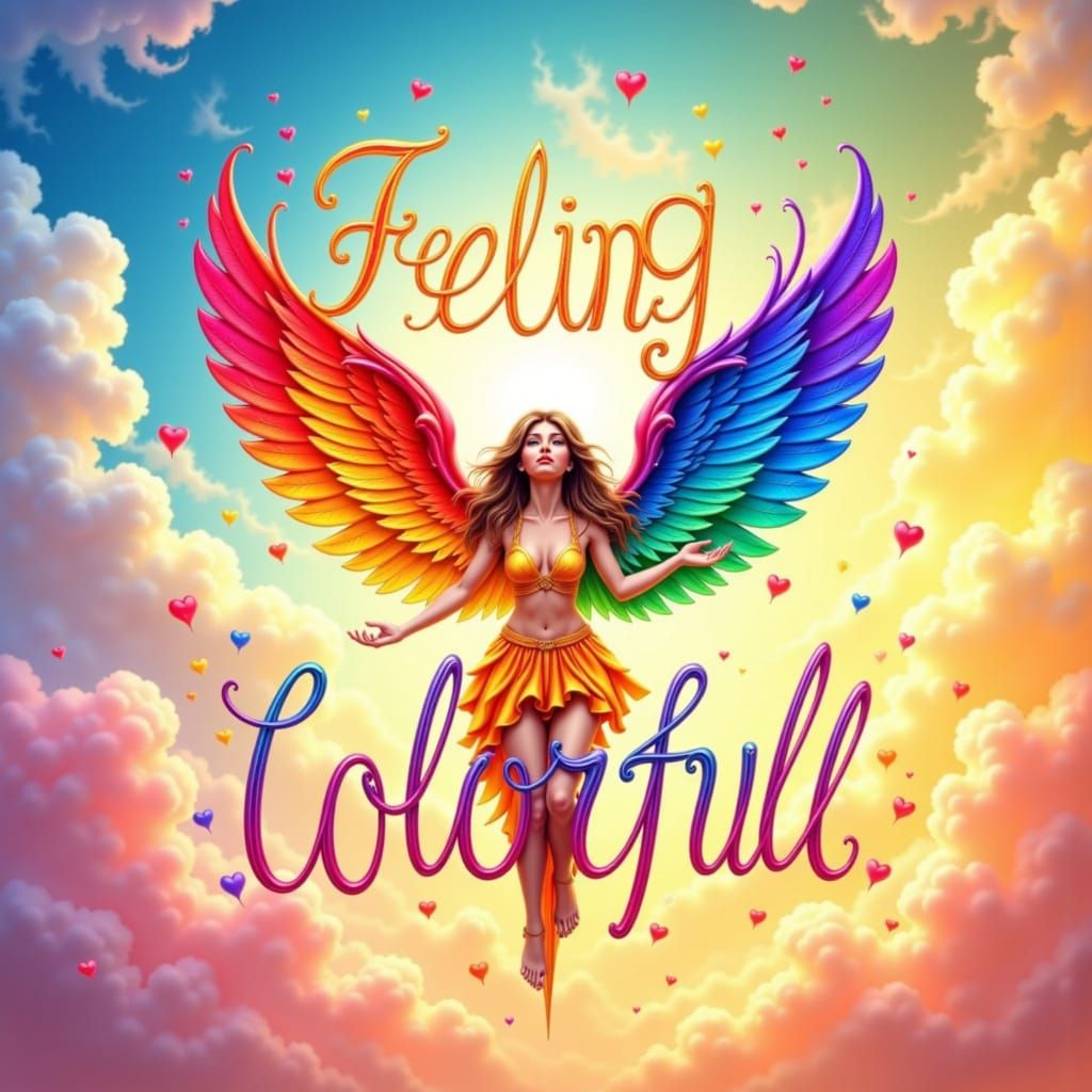 Rainbow Angel Maiden and "Feeling Colorfull" Text