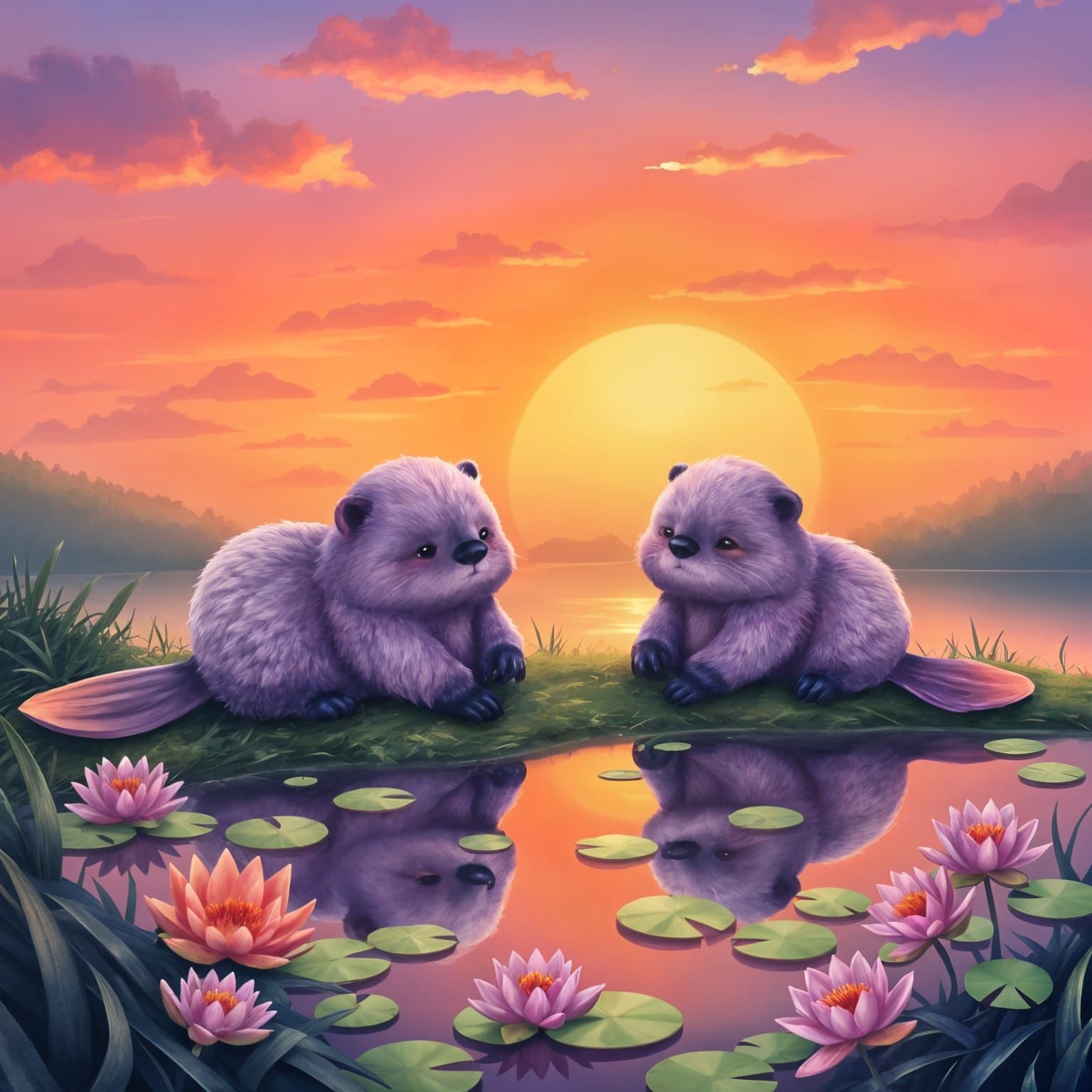 Purple Beavers at Sunset