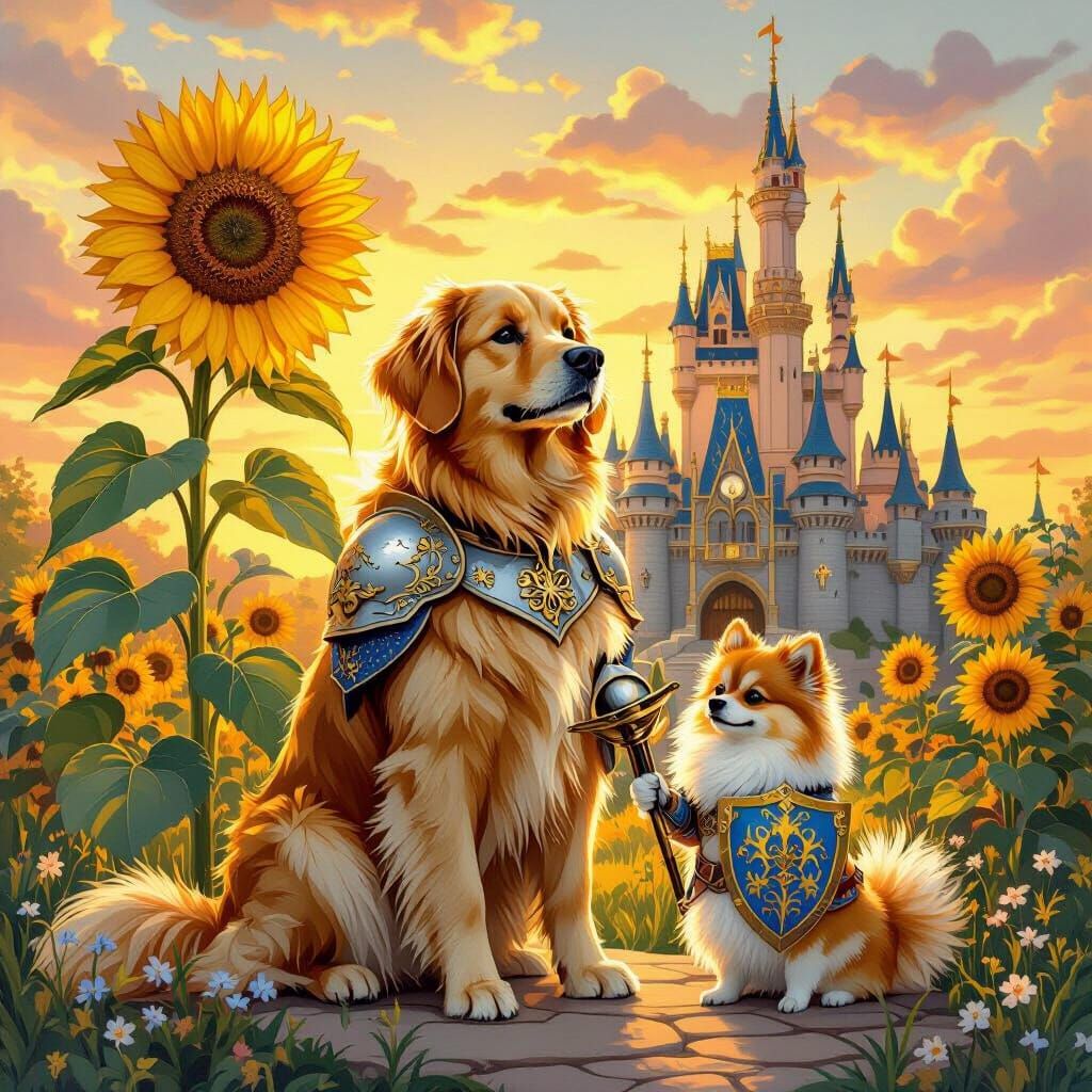 Golden Retriever Knight Guards Sunflower Castle