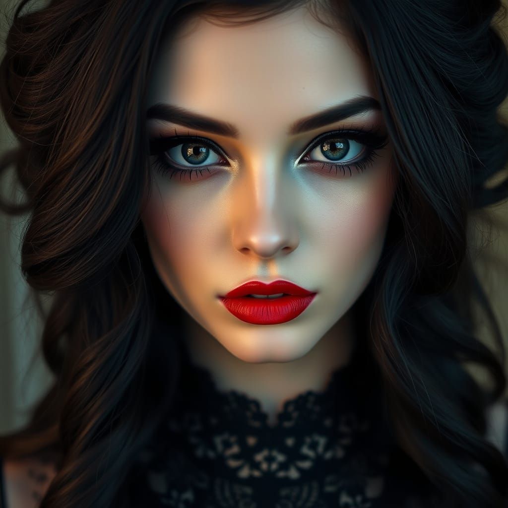 Gothic Woman Portrait with Black Lace Collar