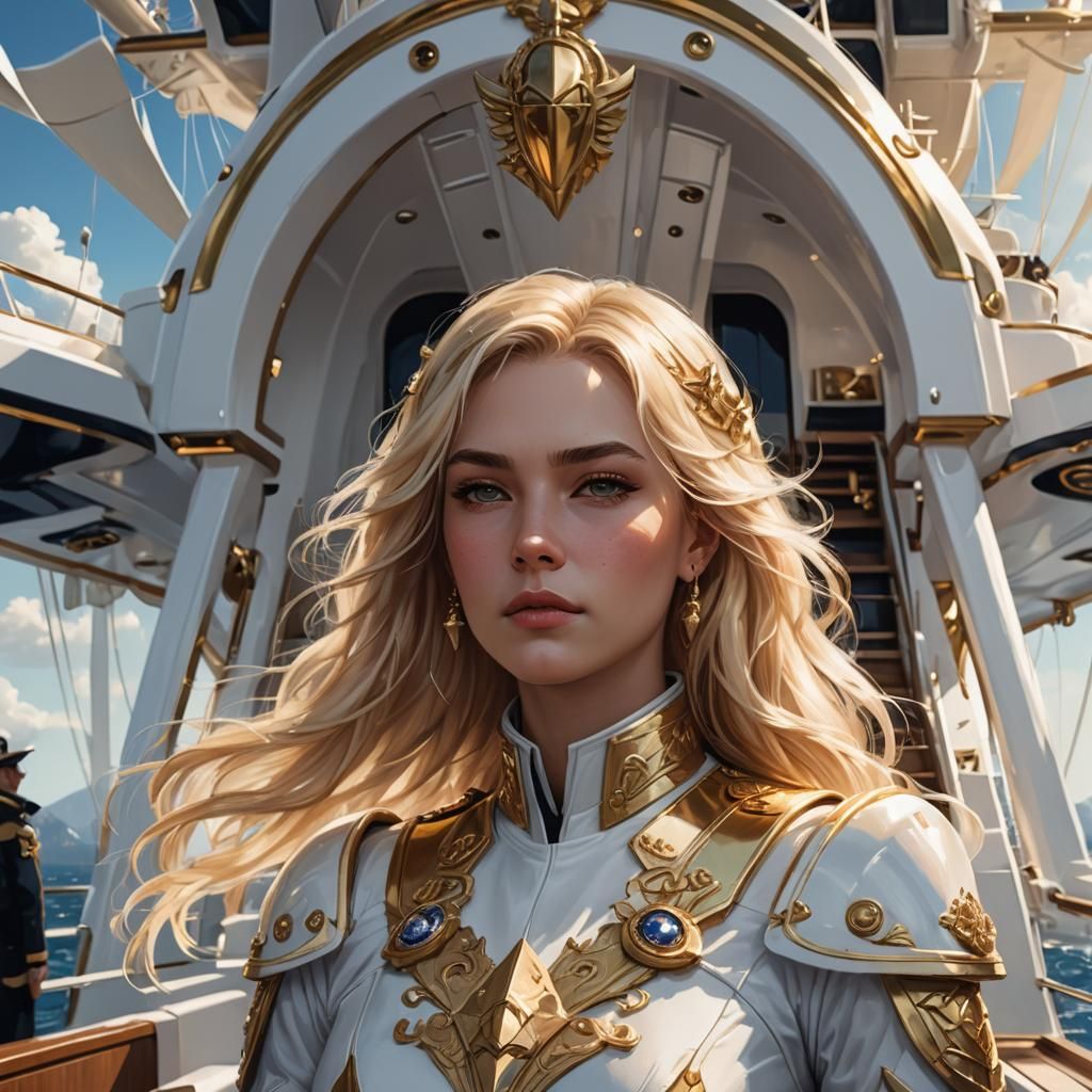 Luxurious Blonde in Gold Uniform, Fantasy Art