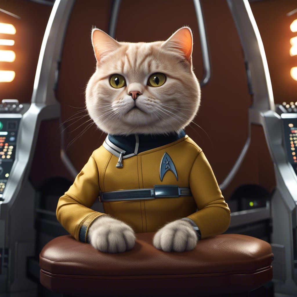 Ginger Cat Captain on Starship Enterprise Bridge