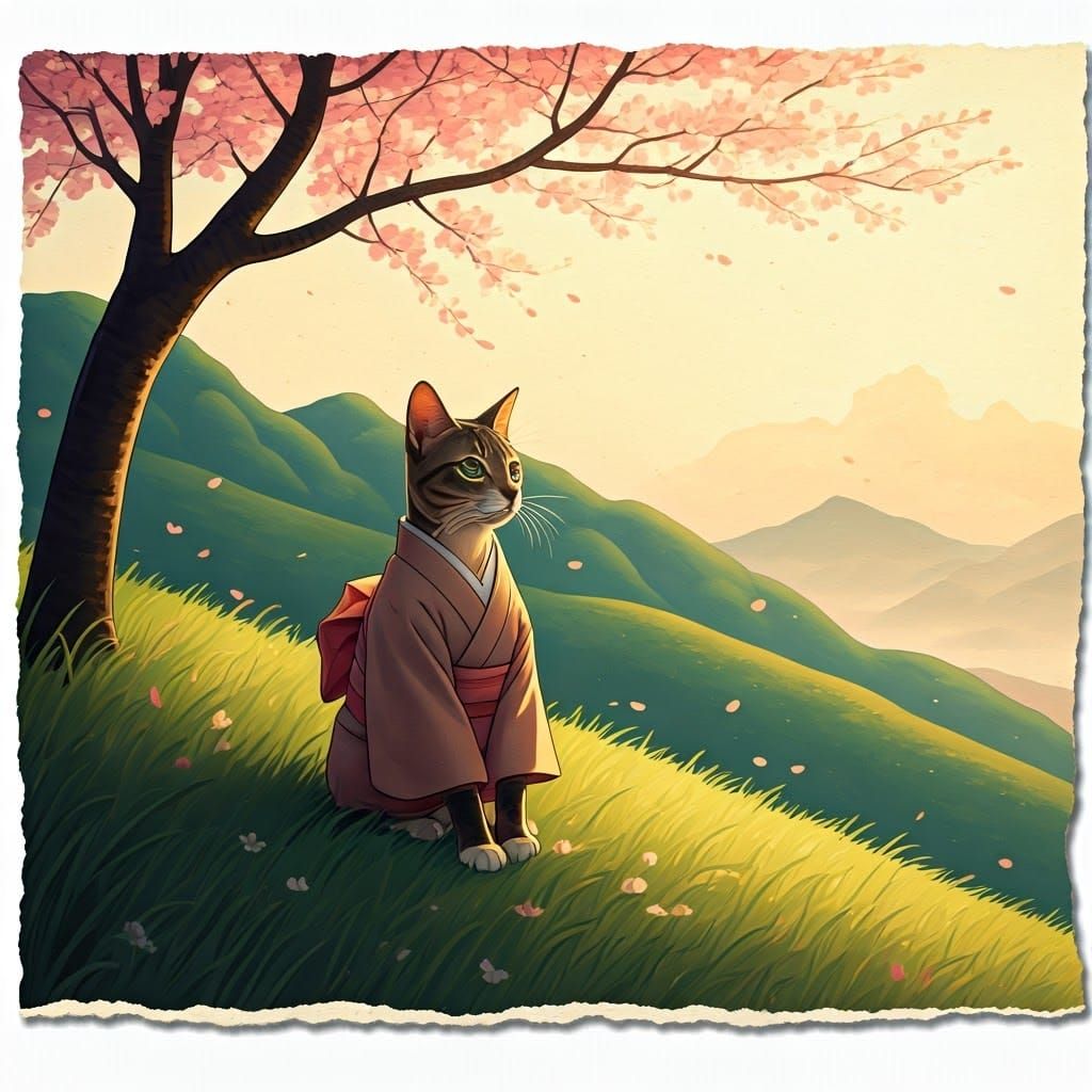 Iriomote Cat in Kimono, Ukiyo-e Style