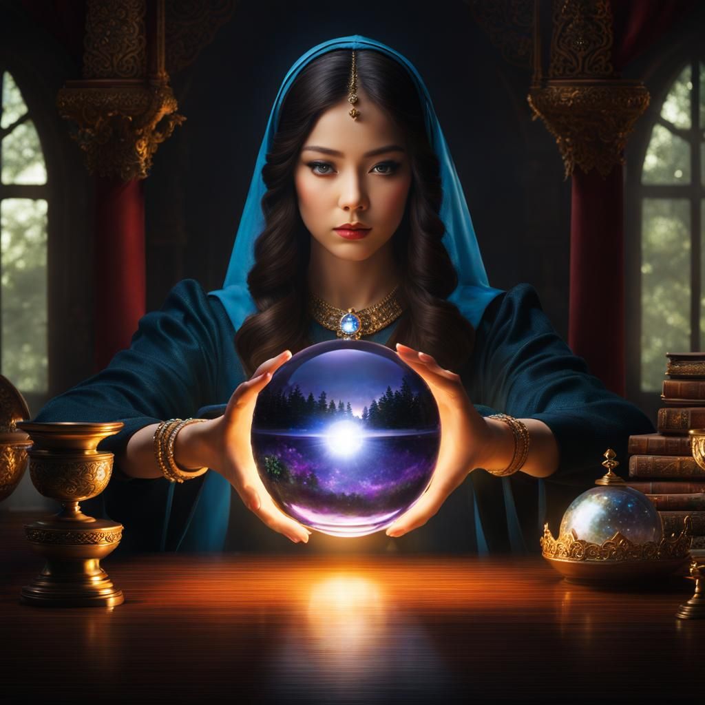 Mystical Medium Conjuring Spirits with Crystal Ball