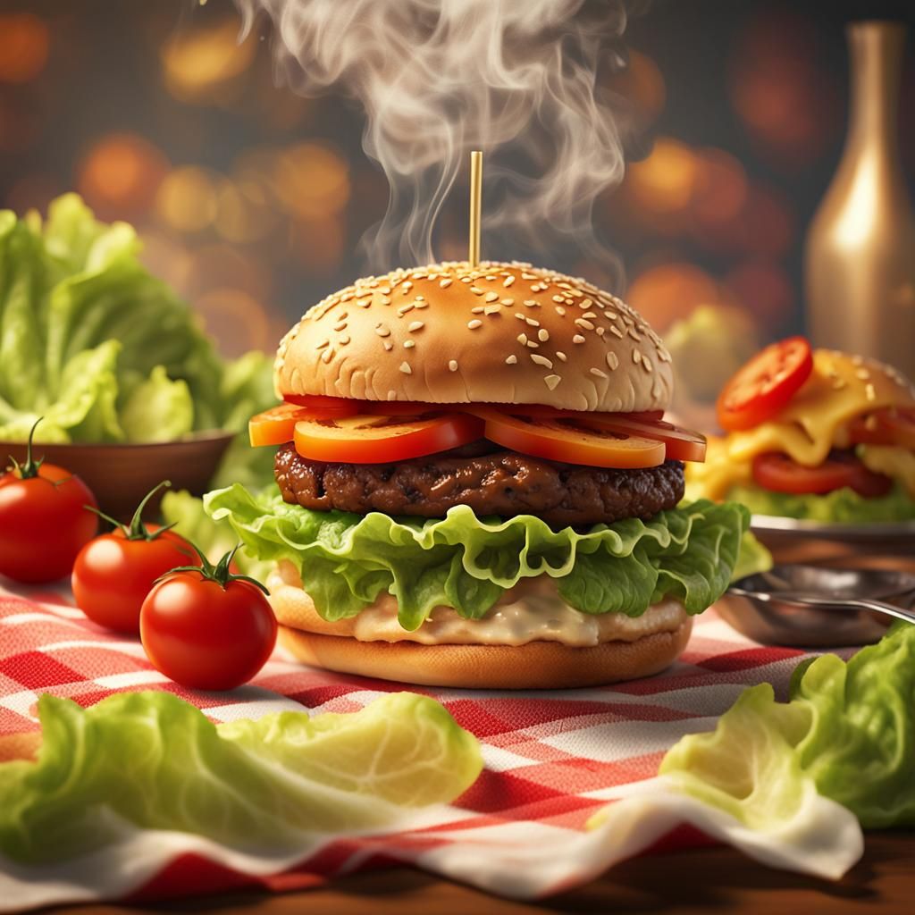 Mouthwatering Still Life: Supreme Hamburger in Hyper-Realist...