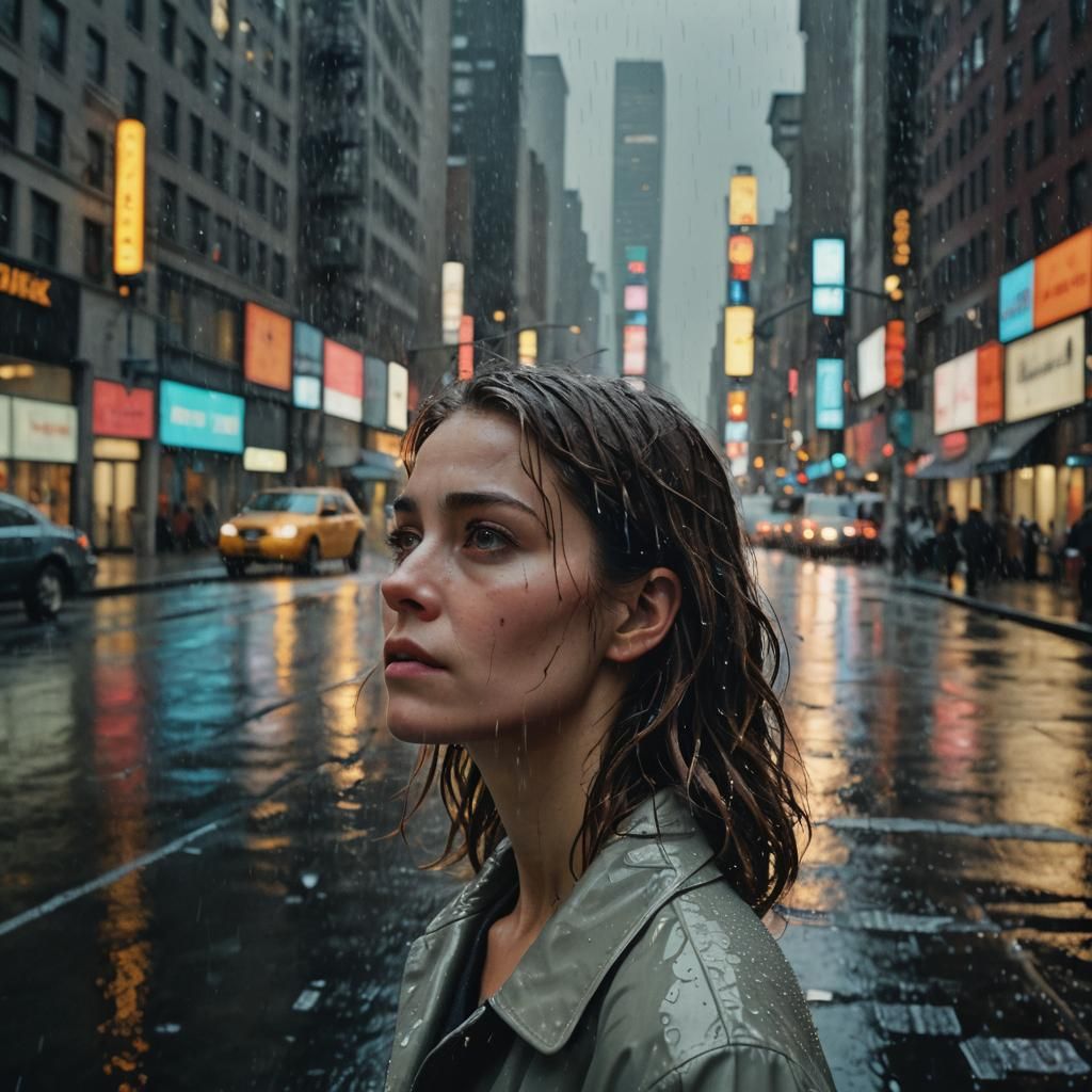 Rainy Day in New York: Cinematic Film Still