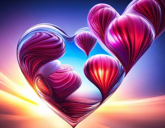Reflective Heart Orb with Balloon Background in 3D