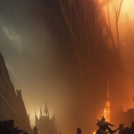 Dark Fantasy Landscape in Art Nouveau Style