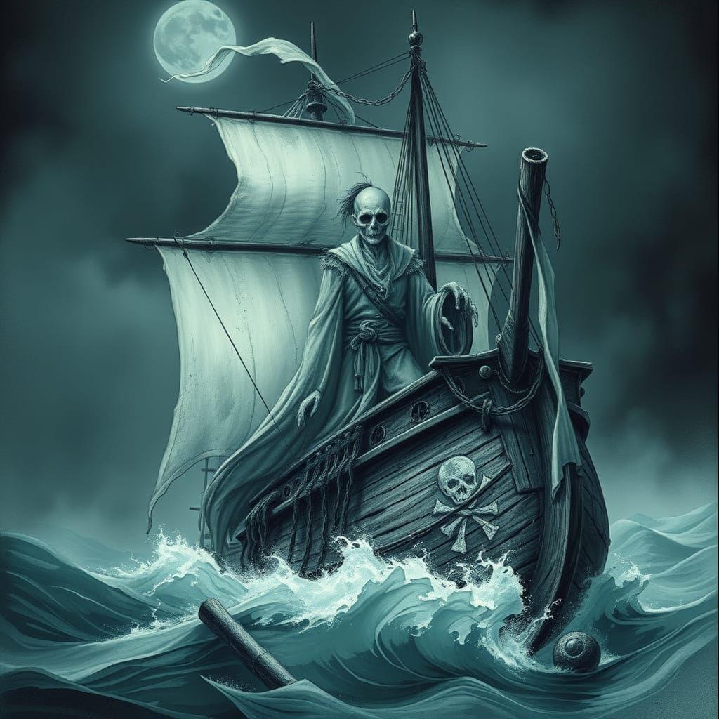 Ghostly Pirate Spirit on a Haunting Ghost Ship