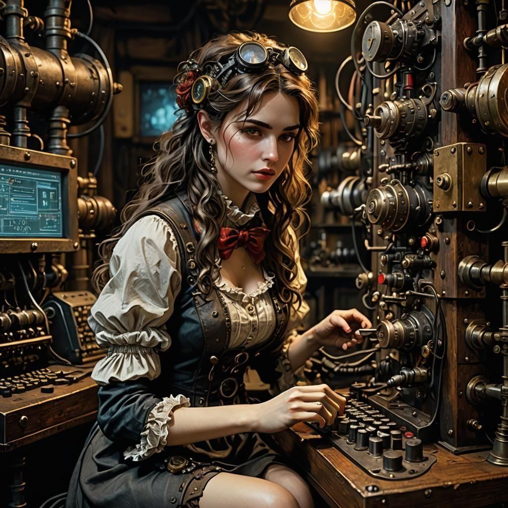 Valvepunk Gamer Girl on Valve-Powered Computer