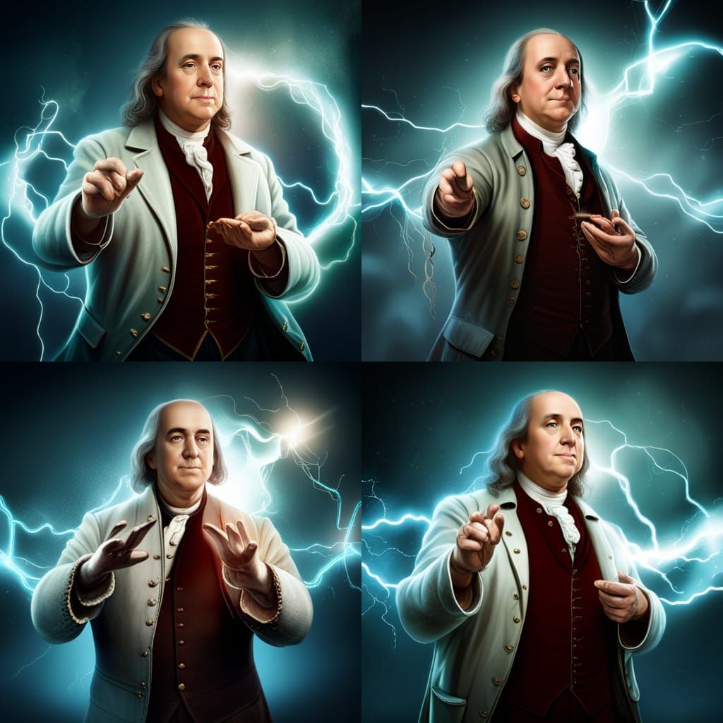 Benjamin Franklin Wielding Electricity: Digital Matte Painti...
