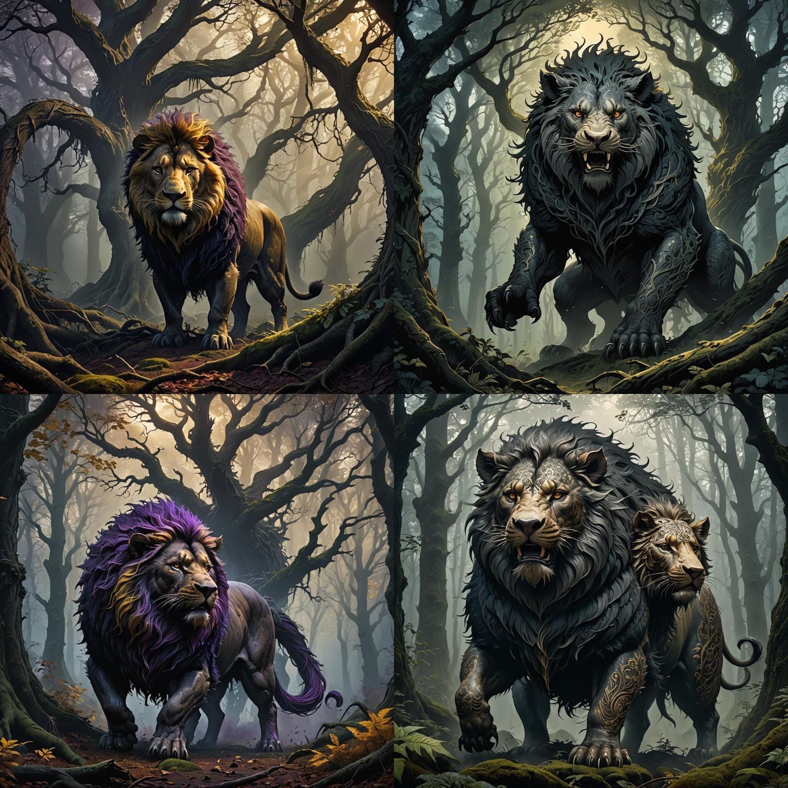 Pig-Lion Hybrid in German Forest: Dark Fantasy Art