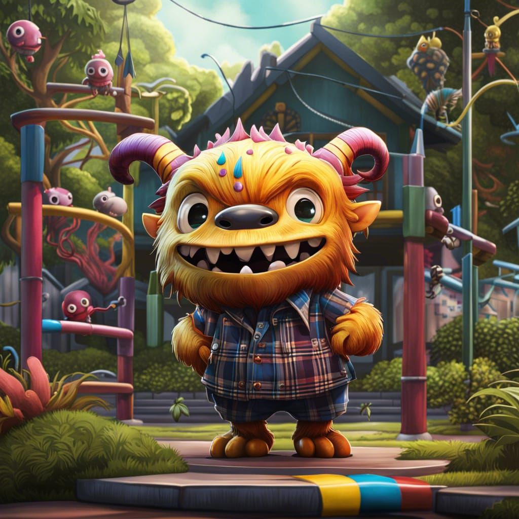 Happy Chibi Monster at School: Hyperrealistic Wonderland