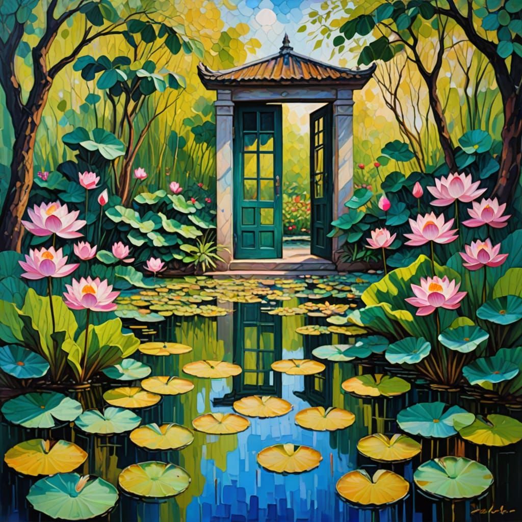 Doorway into a lotus pond surface