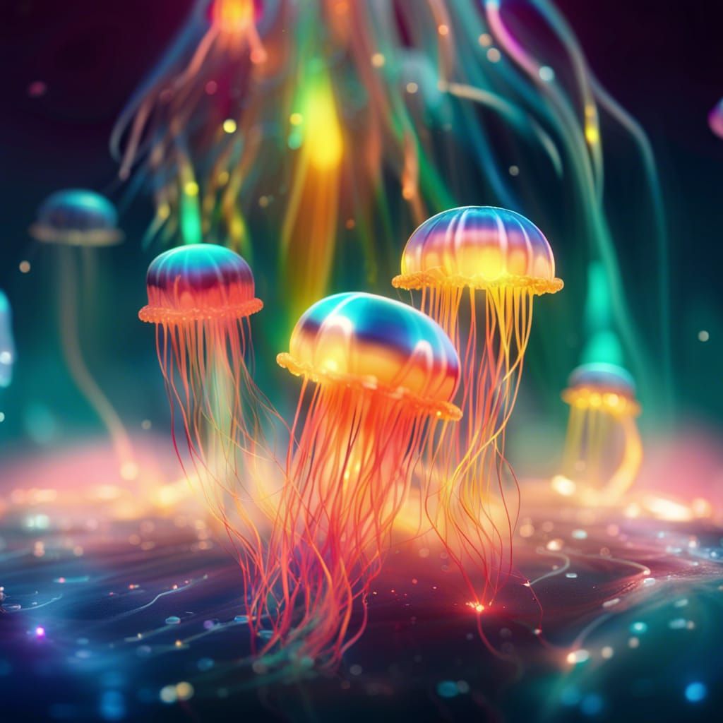 Cosmic Jellyfish: Glass and Light Underwater Illustration