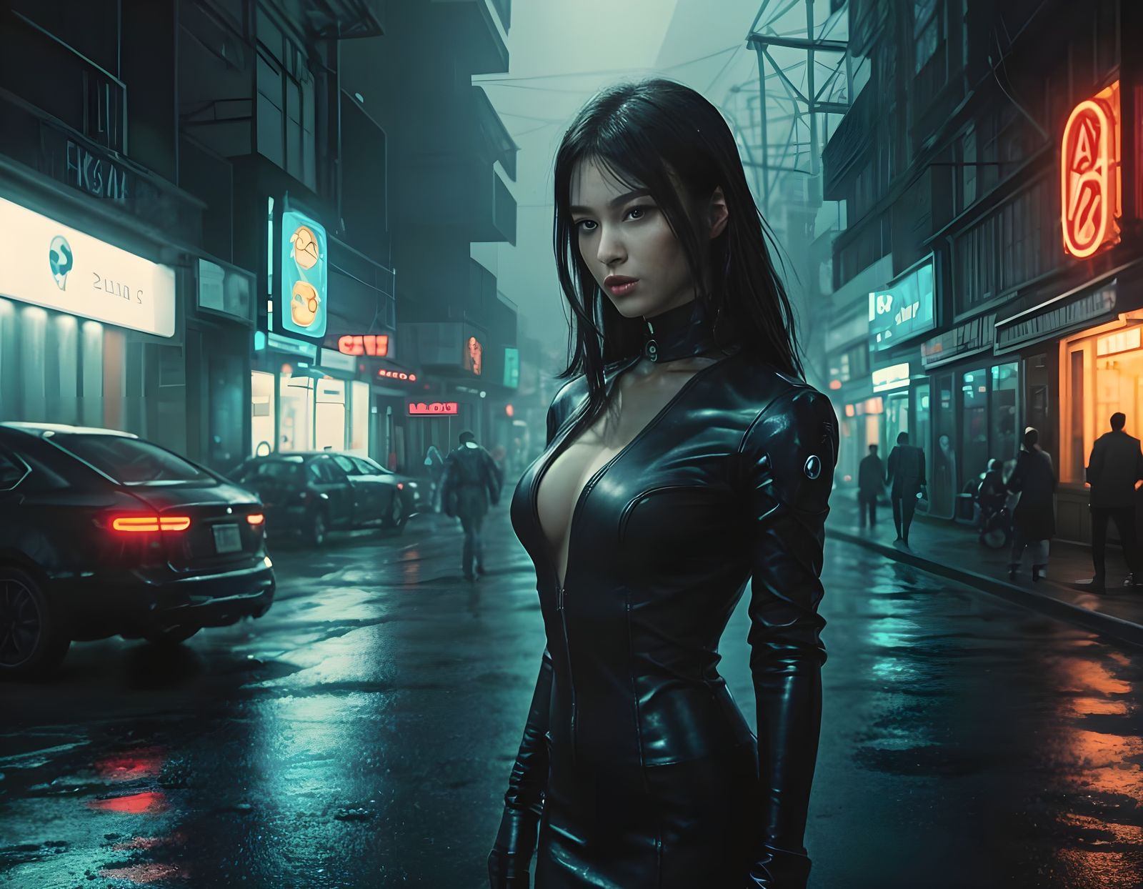 Sultry Cyberpunk Spy in a Neon Cityscape