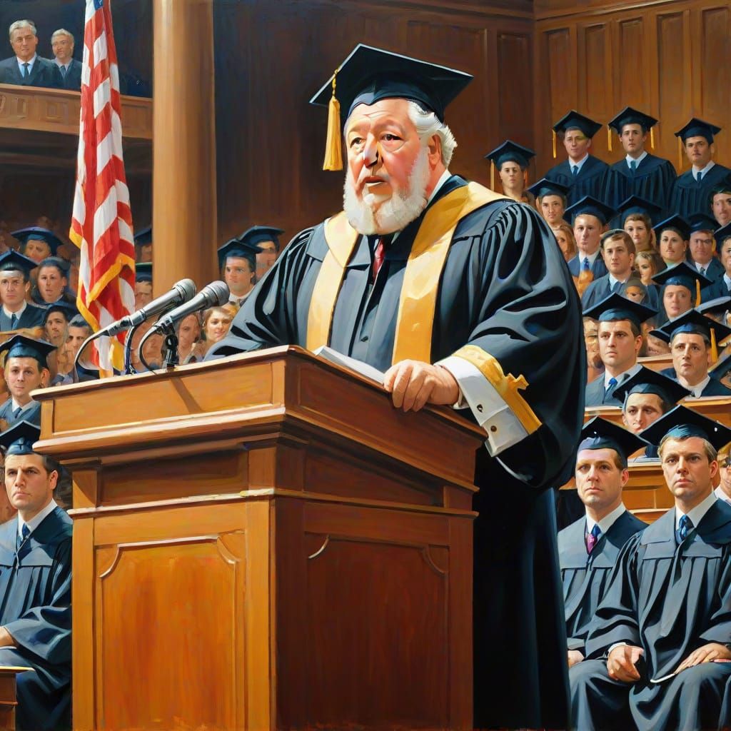Impressionistic Painting of a Befuddled Commencement Speaker