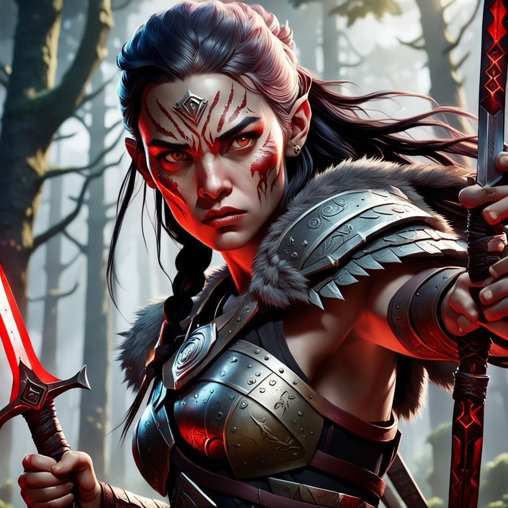Warrior Woman with Sword Game Cover Art