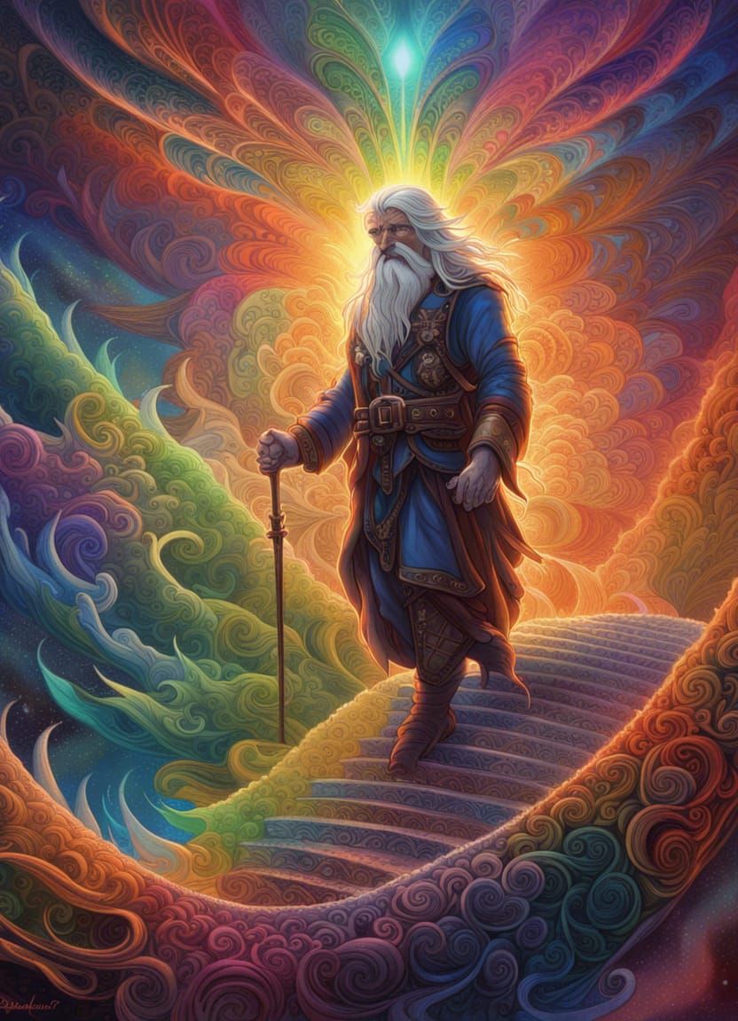Odin on the Rainbow Bridge: Psychedelic Acrylic Art