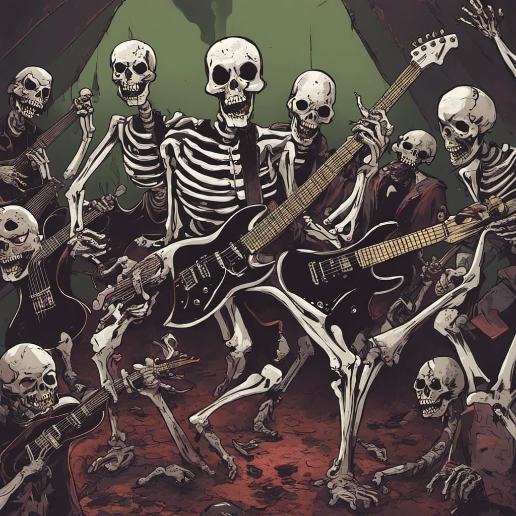 Brutal Skeletons Metal Concert: a Macabre Matte Painting