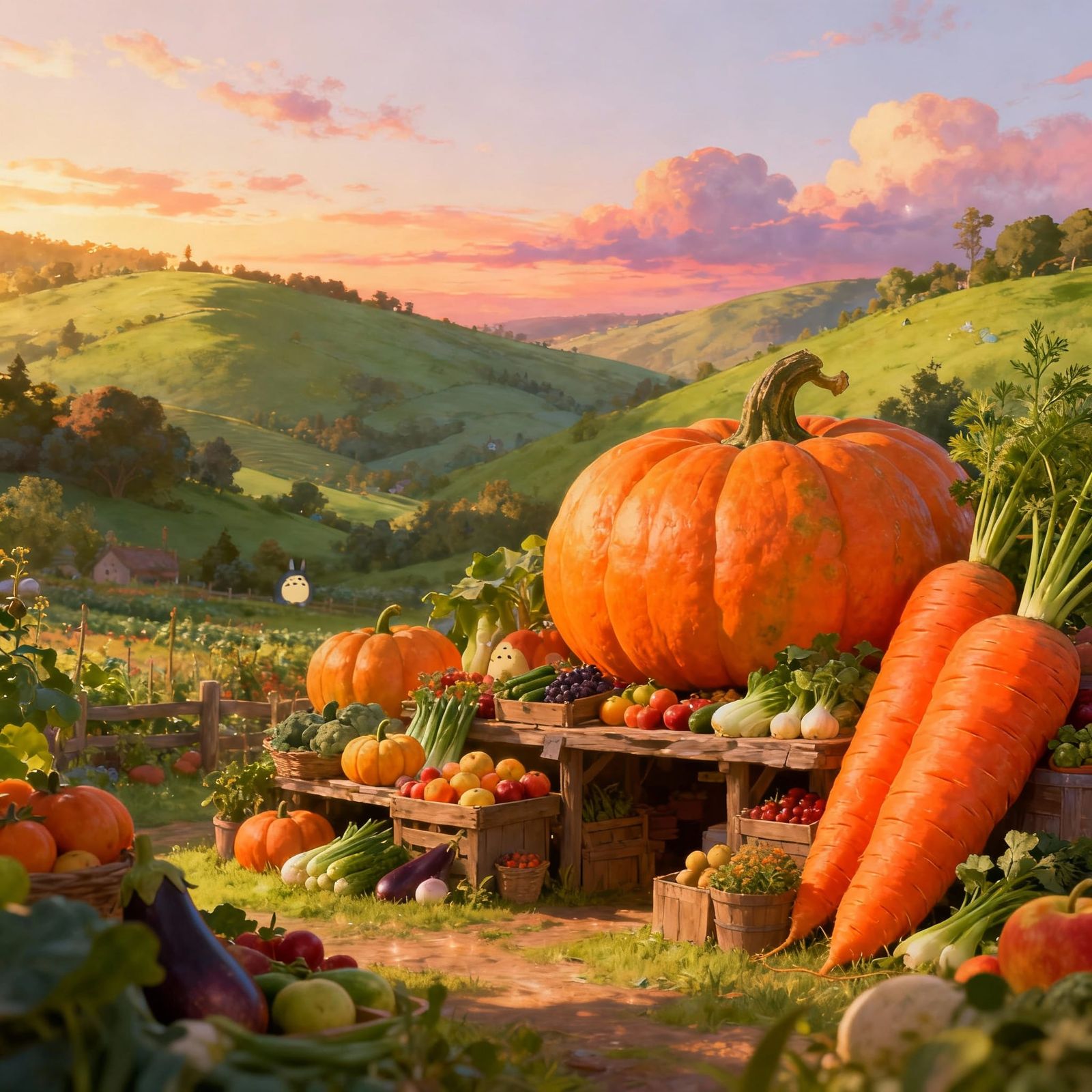 Whimsical Farmstand Overflowing with Giant Produce