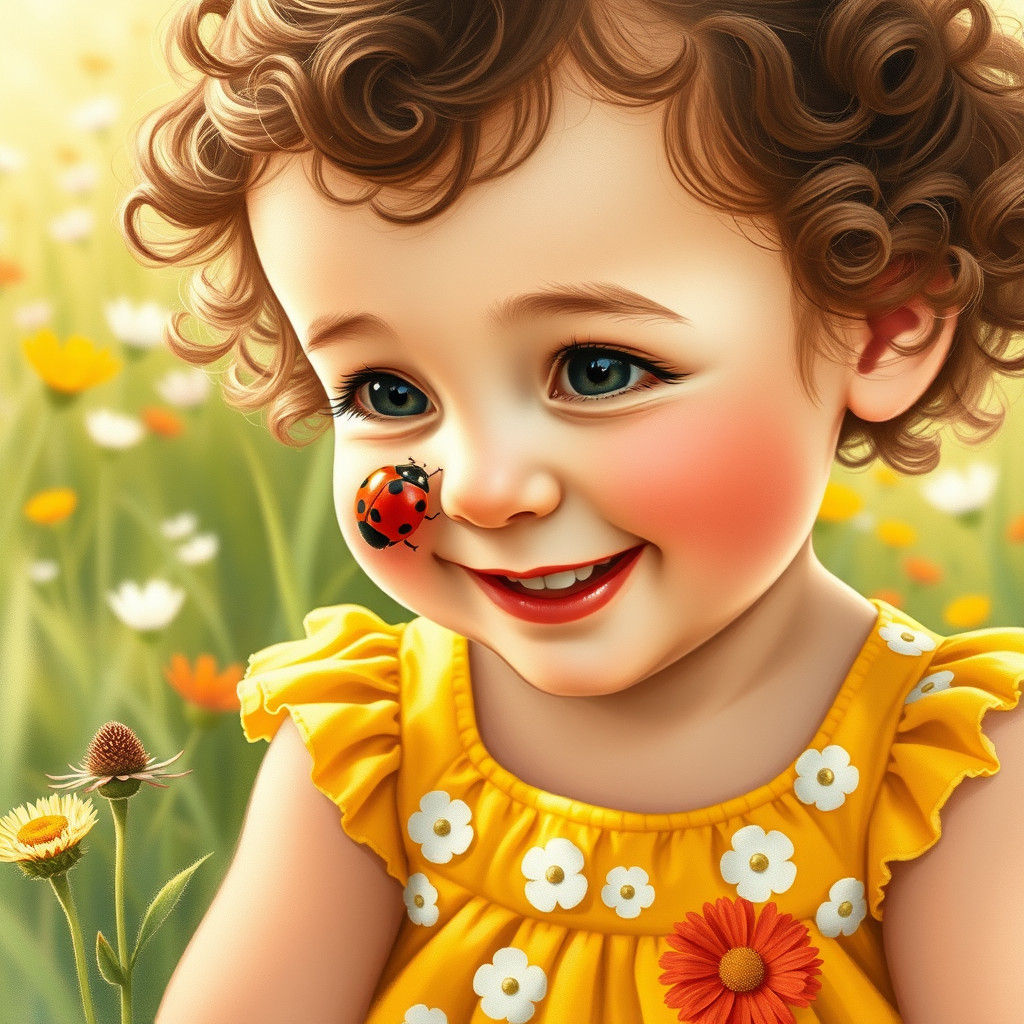 Girl's Delight: Ladybug in a Dreamy Watercolor Meadow