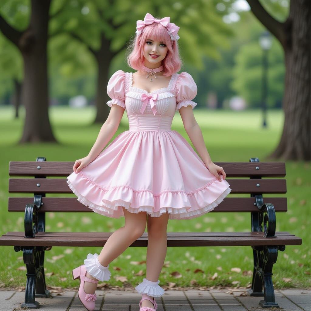 Pastel Goth Woman Posing in Pink Frilly Dress
