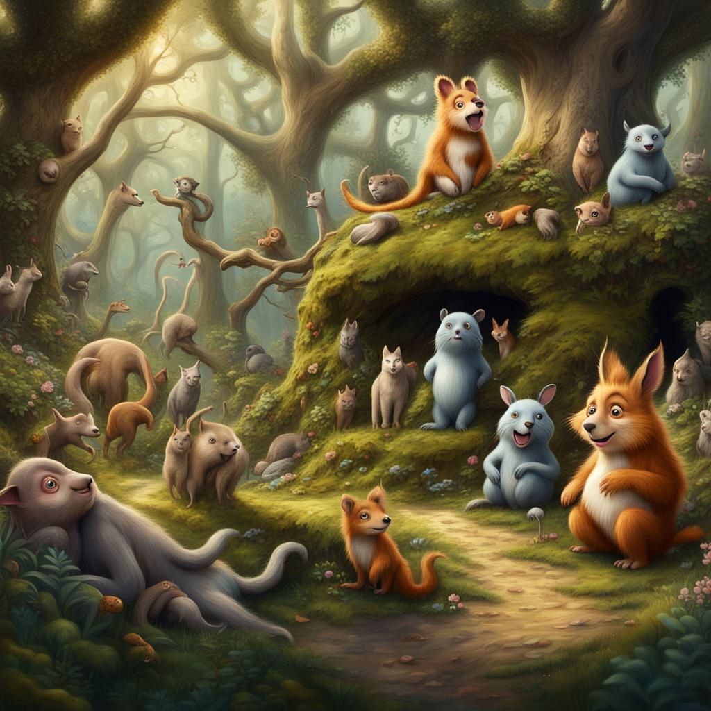 Enchanted Forest with Anthropomorphic Animals